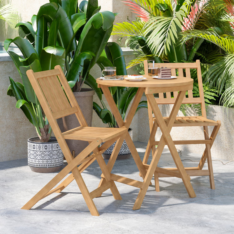 Winston Porter Edil Indoor/Outdoor Acacia Wood Folding Table and 2
